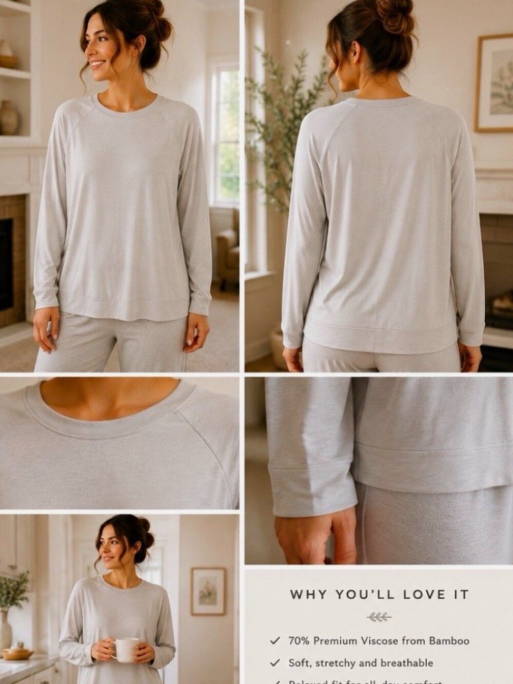 NWT Cozy Earth Women’s Bamboo Pullover Crew Light Grey - size XL